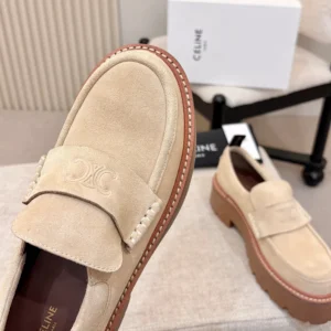 Celine Women Triomphe Loafers in Suede Calfskin-Beige 365187029C