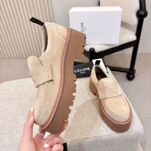 Celine Women Triomphe Loafers in Suede Calfskin-Beige 365187029C