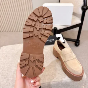 Celine Women Triomphe Loafers in Suede Calfskin-Beige 365187029C