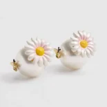 Dior Women Daisy Dior Tribales Earrings Gold-Finish Metal White Resin Pearls and Multicolor Lacquer