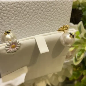 Dior Women Daisy Dior Tribales Earrings Gold-Finish Metal White Resin Pearls and Multicolor Lacquer