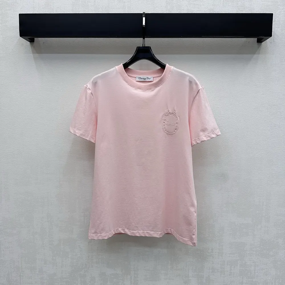 Dior Women Fitted Dior Médaillon Embroidered T-shirt Pink Cotton Jersey