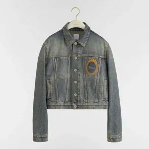 Dior Men Médaillon Cropped Jacket Blue Stonewashed Cotton Denim