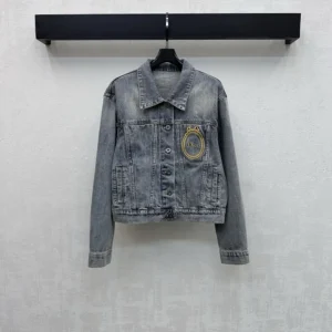 Dior Men Médaillon Cropped Jacket Blue Stonewashed Cotton Denim
