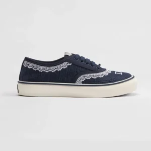 Dior Unisex Saltwind Sneaker Blue Dior Oblique Embroidered Cotton and White Lace