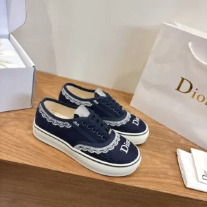 Dior Unisex Saltwind Sneaker Blue Dior Oblique Embroidered Cotton and White Lace