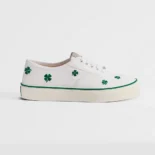 Dior Unisex Saltwind Sneaker White Cotton Embroidered with Bright Green Dior Clover Motif