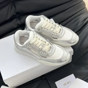 Dior Unisex Tech Sneaker Silver-Tone Laminated Grained Calfskin and Transparent Mesh