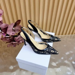 Dior Women Adiorable Slingback Pump Black Dior Oblique Embroidered Mesh