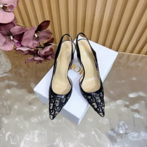 Dior Women Adiorable Slingback Pump Black Dior Oblique Embroidered Mesh