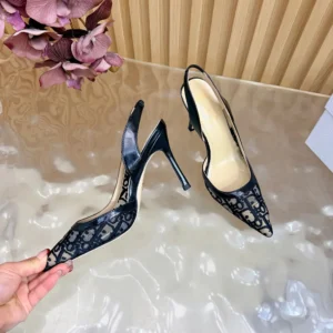 Dior Women Adiorable Slingback Pump Black Dior Oblique Embroidered Mesh