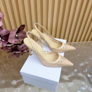 Dior Women Adiorable Slingback Pump Trench Dior Oblique Embroidered Mesh