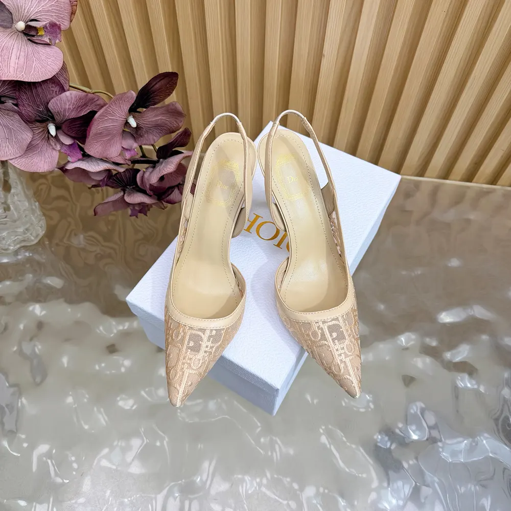 Dior Women Adiorable Slingback Pump Trench Dior Oblique Embroidered Mesh