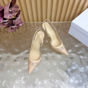 Dior Women Adiorable Slingback Pump Trench Dior Oblique Embroidered Mesh