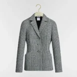 Dior Women Bar Jacket Black and White Houndstooth Virgin Wool Blend with Multicolor Sequins