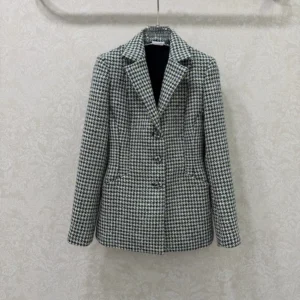 Dior Women Bar Jacket Black and White Houndstooth Virgin Wool Blend with Multicolor Sequins