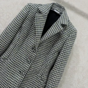 Dior Women Bar Jacket Black and White Houndstooth Virgin Wool Blend with Multicolor Sequins