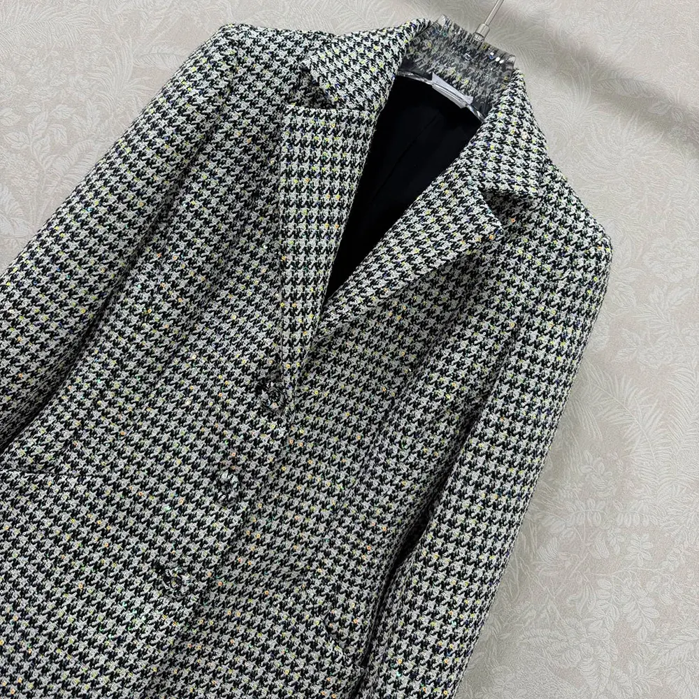 Dior Women Bar Jacket Black and White Houndstooth Virgin Wool Blend with Multicolor Sequins 4 Dior Women Bar Jacket Black and White Houndstooth Virgin Wool Blend with Multicolor Sequins