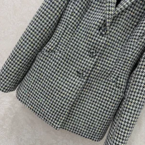 Dior Women Bar Jacket Black and White Houndstooth Virgin Wool Blend with Multicolor Sequins