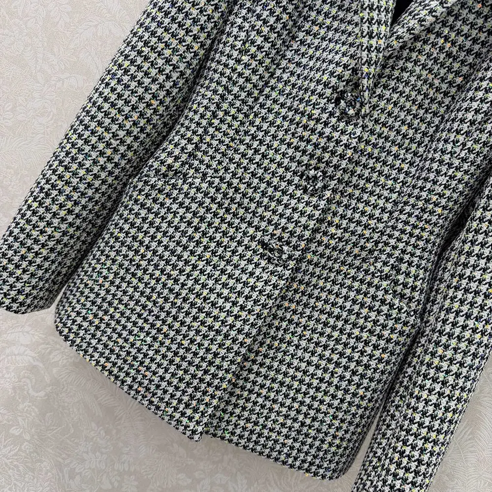 Dior Women Bar Jacket Black and White Houndstooth Virgin Wool Blend with Multicolor Sequins 7 Dior Women Bar Jacket Black and White Houndstooth Virgin Wool Blend with Multicolor Sequins