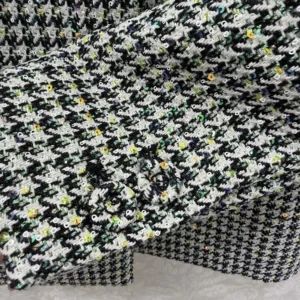 Dior Women Bar Jacket Black and White Houndstooth Virgin Wool Blend with Multicolor Sequins