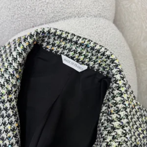 Dior Women Bar Jacket Black and White Houndstooth Virgin Wool Blend with Multicolor Sequins