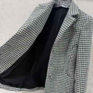 Dior Women Bar Jacket Black and White Houndstooth Virgin Wool Blend with Multicolor Sequins