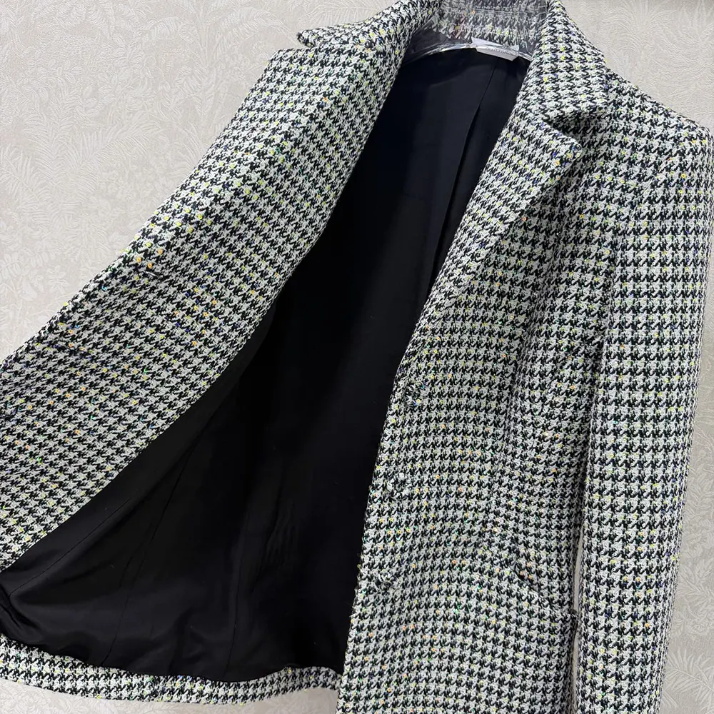Dior Women Bar Jacket Black and White Houndstooth Virgin Wool Blend with Multicolor Sequins 5 Dior Women Bar Jacket Black and White Houndstooth Virgin Wool Blend with Multicolor Sequins