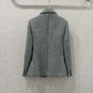 Dior Women Bar Jacket Black and White Houndstooth Virgin Wool Blend with Multicolor Sequins