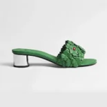 Dior Women Bloom Heeled Slide Green Dior Clover Embroidered Lambskin