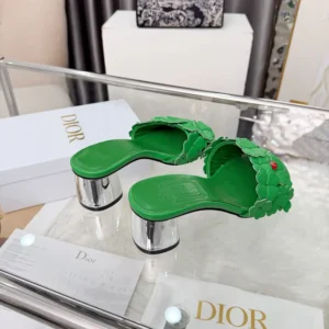 Dior Women Bloom Heeled Slide Green Dior Clover Embroidered Lambskin