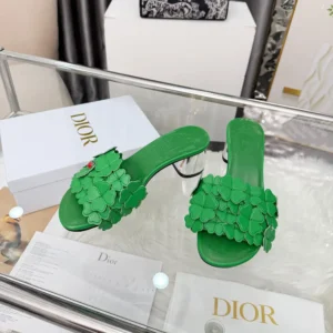 Dior Women Bloom Heeled Slide Green Dior Clover Embroidered Lambskin