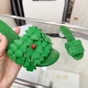Dior Women Bloom Heeled Slide Green Dior Clover Embroidered Lambskin