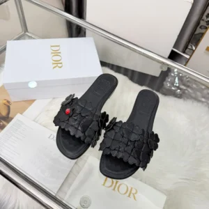 Dior Women Bloom Slide Black Dior Clover Embroidered Lambskin KCO533LAB