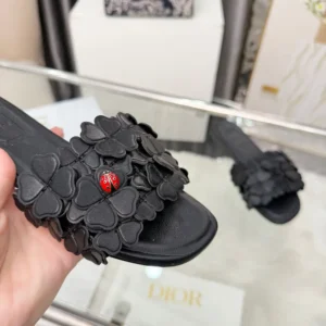 Dior Women Bloom Slide Black Dior Clover Embroidered Lambskin KCO533LAB