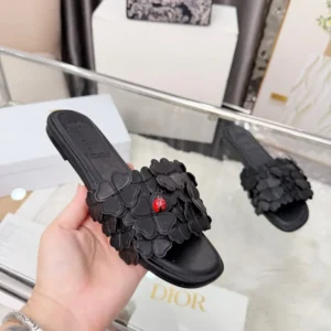 Dior Women Bloom Slide Black Dior Clover Embroidered Lambskin KCO533LAB