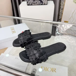 Dior Women Bloom Slide Black Dior Clover Embroidered Lambskin KCO533LAB