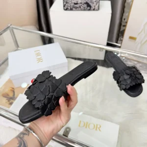 Dior Women Bloom Slide Black Dior Clover Embroidered Lambskin KCO533LAB