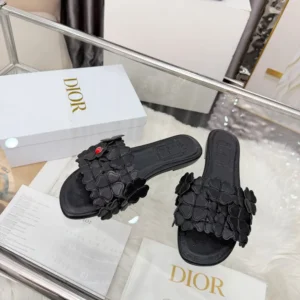 Dior Women Bloom Slide Black Dior Clover Embroidered Lambskin KCO533LAB