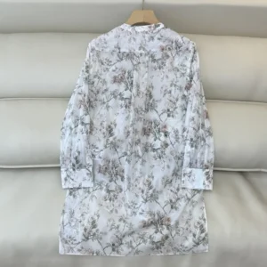 Dior Women Blouse White Cotton Muslin with Multicolor Rosier de Dior Motif