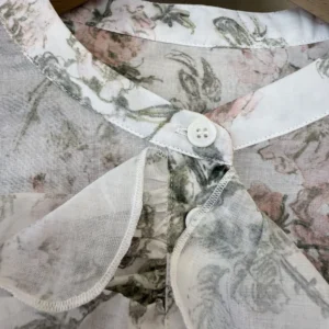 Dior Women Blouse White Cotton Muslin with Multicolor Rosier de Dior Motif