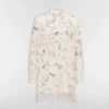 Dior Women Blouse with Ruffled Neckline Beige Cotton Muslin with Multicolor Butterfly Motif
