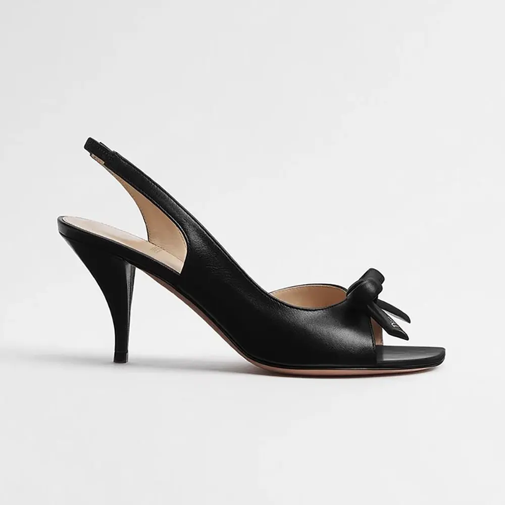 Dior Women Bow Heeled Slingback Sandal Black Lambskin KCO632LAB 1 Dior Women Bow Heeled Slingback Sandal Black Lambskin KCO632LAB