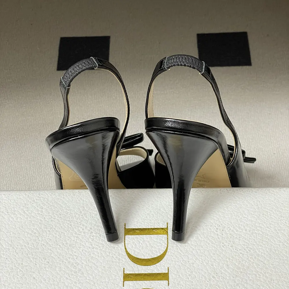 Dior Women Bow Heeled Slingback Sandal Black Lambskin KCO632LAB 7 Dior Women Bow Heeled Slingback Sandal Black Lambskin KCO632LAB