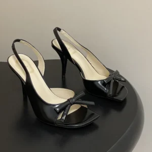 Dior Women Bow Heeled Slingback Sandal Black Lambskin KCO632LAB