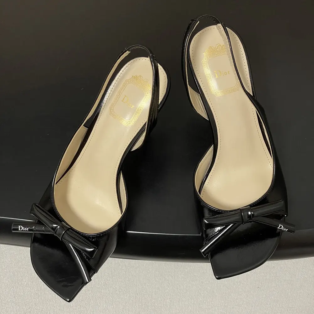 Dior Women Bow Heeled Slingback Sandal Black Lambskin KCO632LAB 4 Dior Women Bow Heeled Slingback Sandal Black Lambskin KCO632LAB