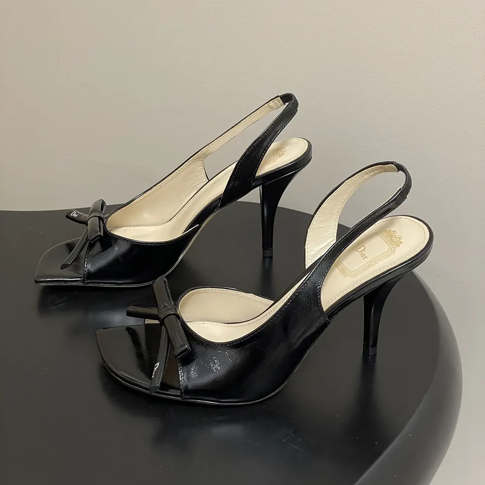 Dior Women Bow Heeled Slingback Sandal Black Lambskin KCO632LAB 3 Dior Women Bow Heeled Slingback Sandal Black Lambskin KCO632LAB