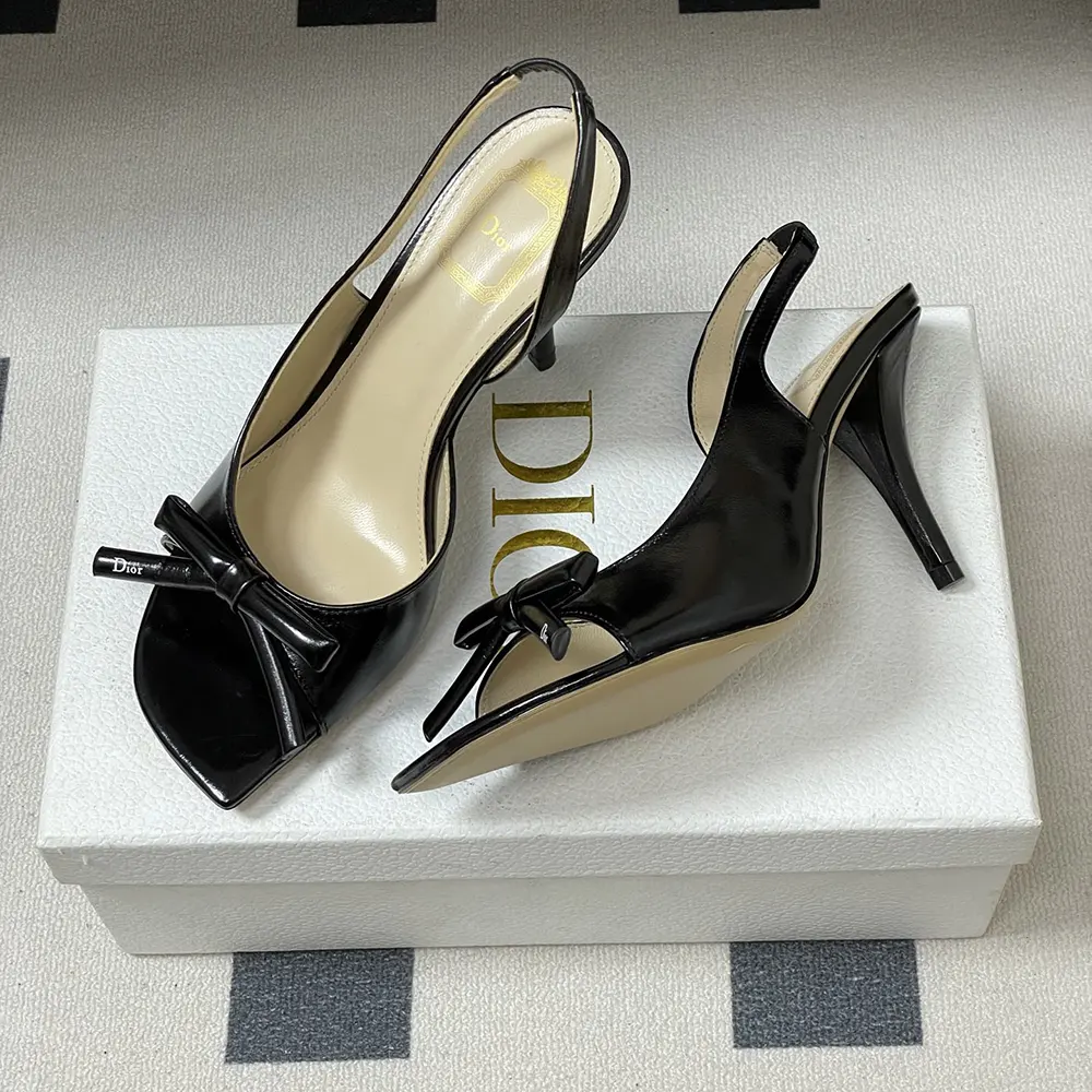 Dior Women Bow Heeled Slingback Sandal Black Lambskin KCO632LAB 6 Dior Women Bow Heeled Slingback Sandal Black Lambskin KCO632LAB