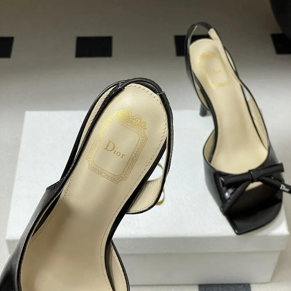 Dior Women Bow Heeled Slingback Sandal Black Lambskin KCO632LAB 8 Dior Women Bow Heeled Slingback Sandal Black Lambskin KCO632LAB