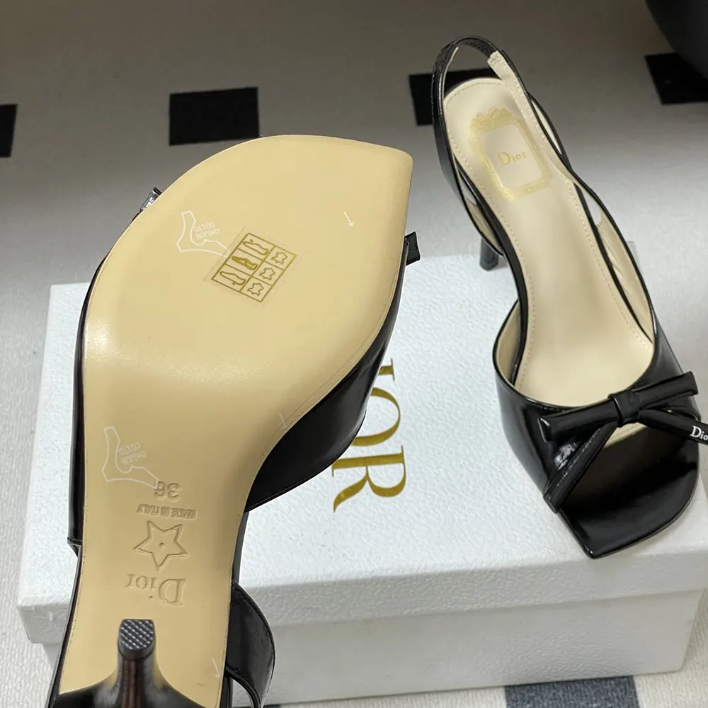 Dior Women Bow Heeled Slingback Sandal Black Lambskin KCO632LAB 9 Dior Women Bow Heeled Slingback Sandal Black Lambskin KCO632LAB